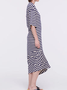 PLAN C Asymmetric Striped Dress