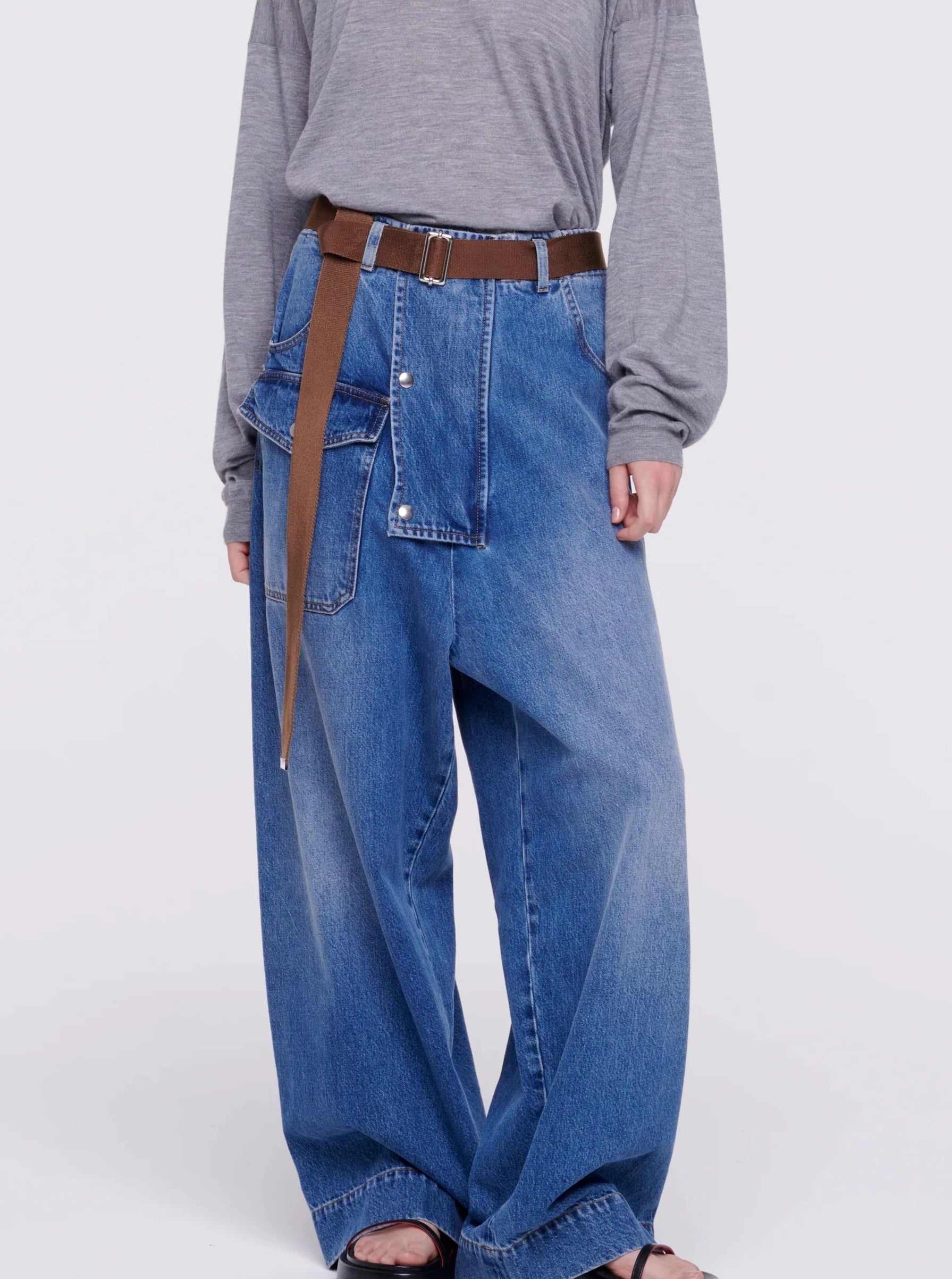 PLAN C Belted Cargo Jeans