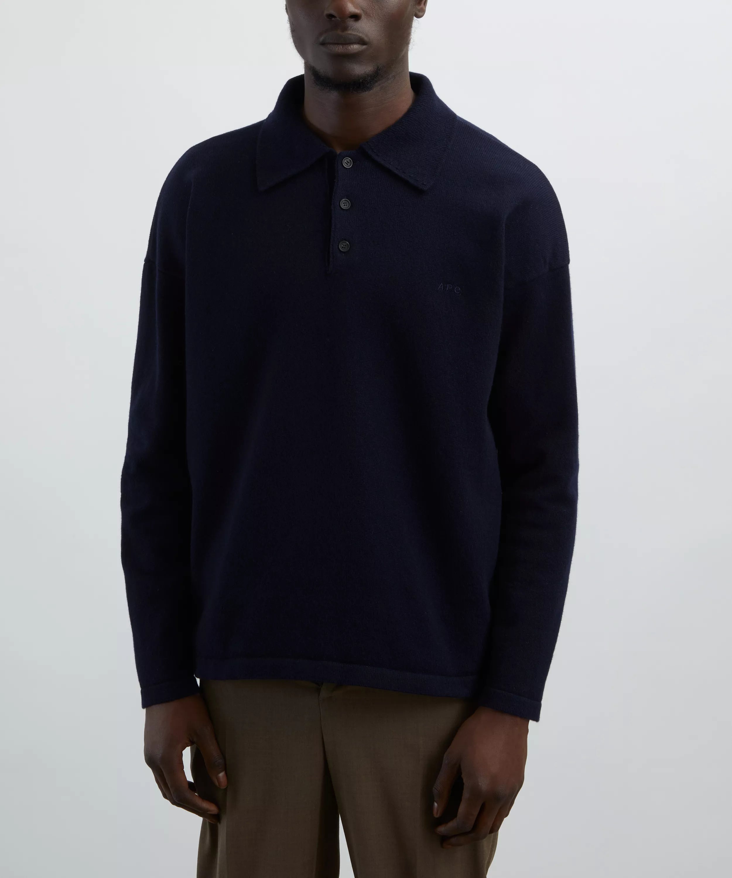 A.P.C. 'Manuel' Wool Polo Shirt Dark Navy