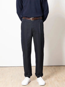 7d Navy Pleated Trousers