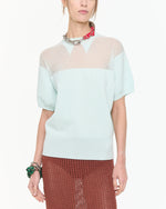 Load image into Gallery viewer, Plan C Intarsia Short Sleeves Knit Top Powder Blue
