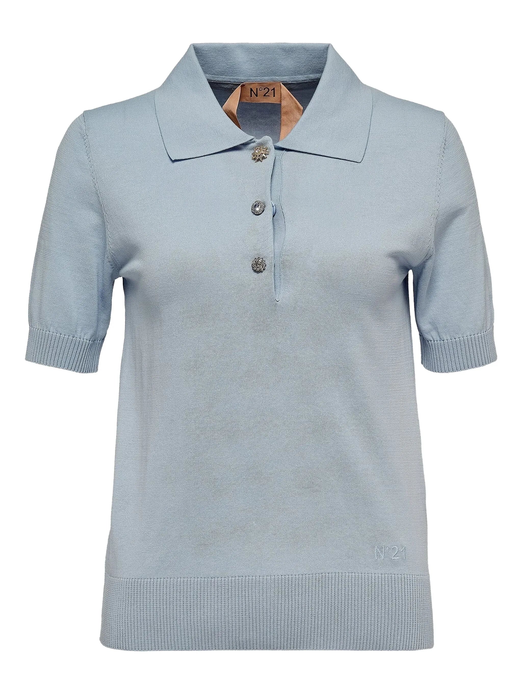 N°21 Polo Top With Embellished Buttons Light Blue