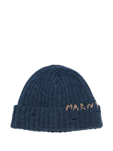 Marni Beanie With Embroidered Logo Navy Blue