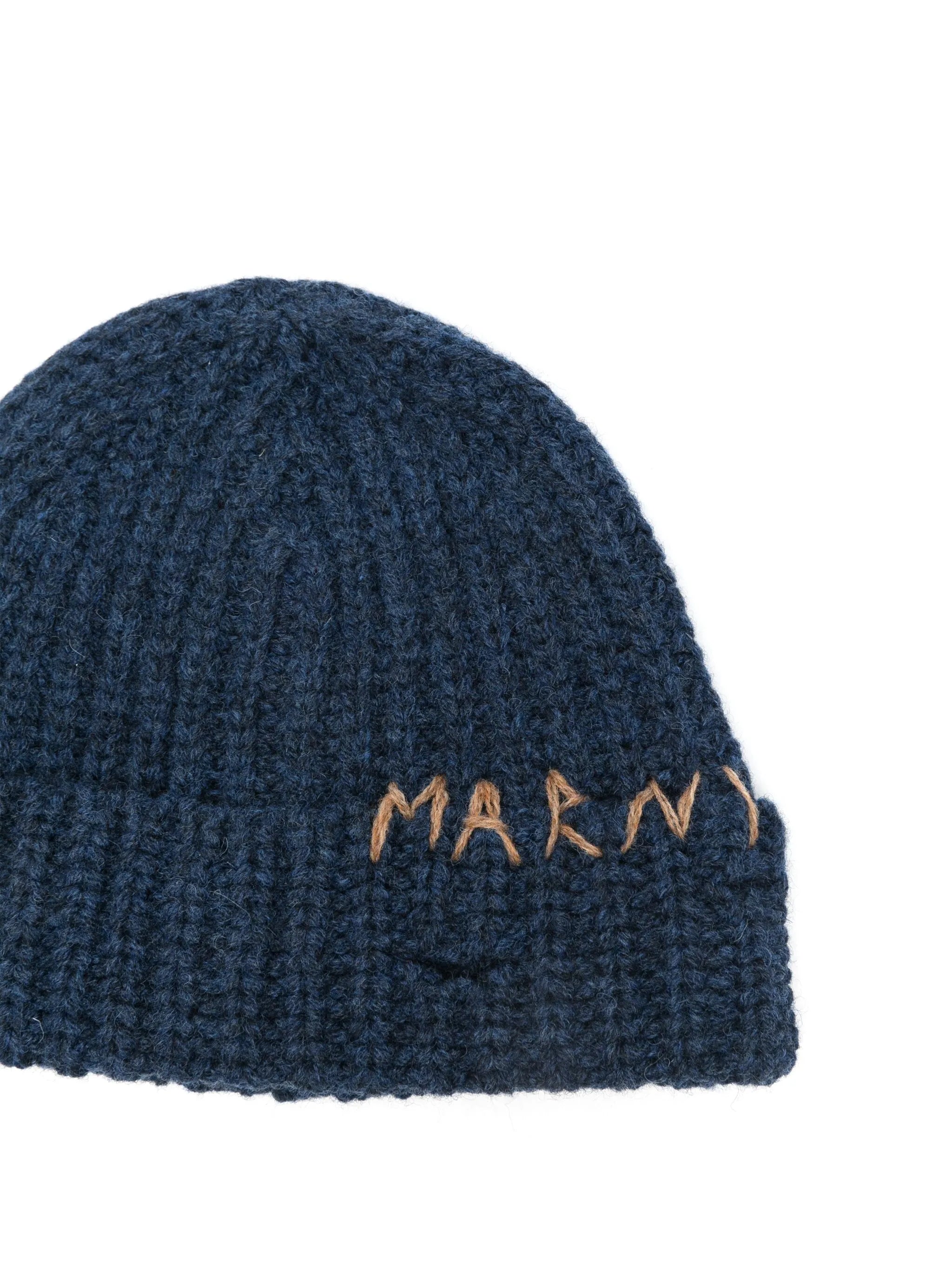Marni Beanie With Embroidered Logo Navy Blue