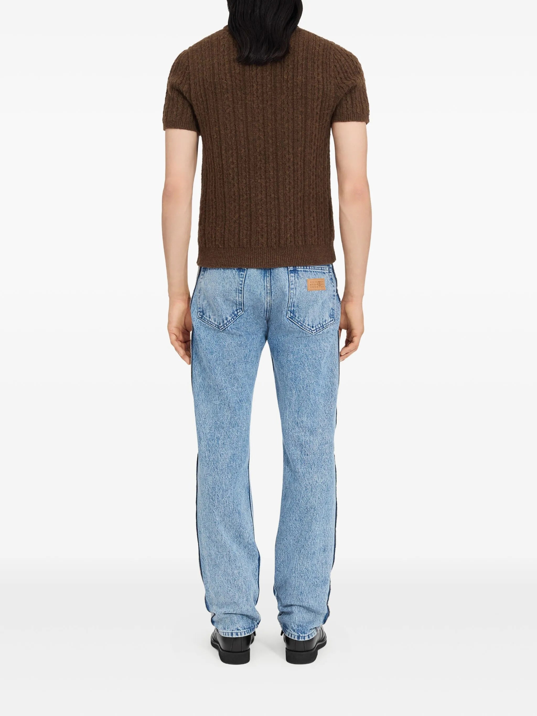 MM6 Maison Margiela Cable-Knit Polo Shirt Brown