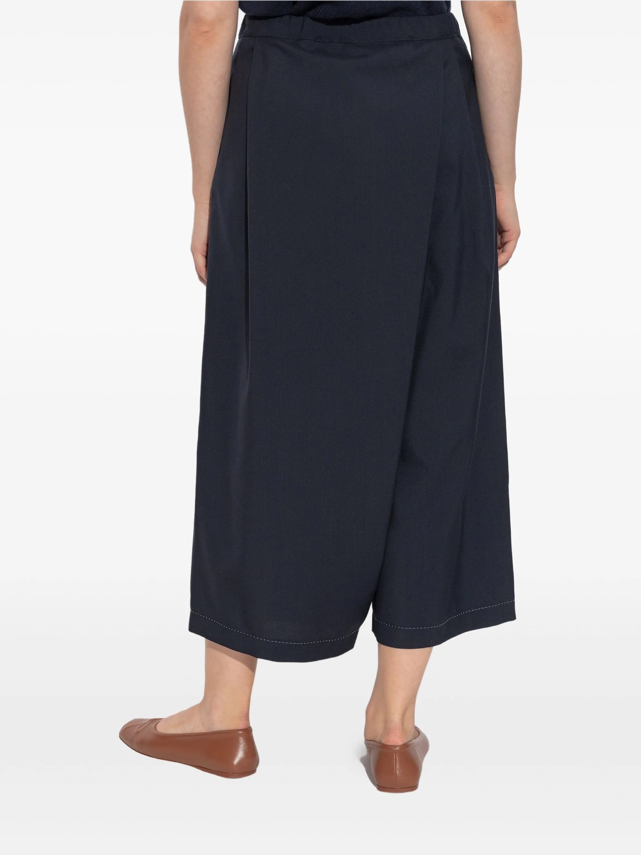 Marni Pleated Drawstring Cropped Trousers Navy