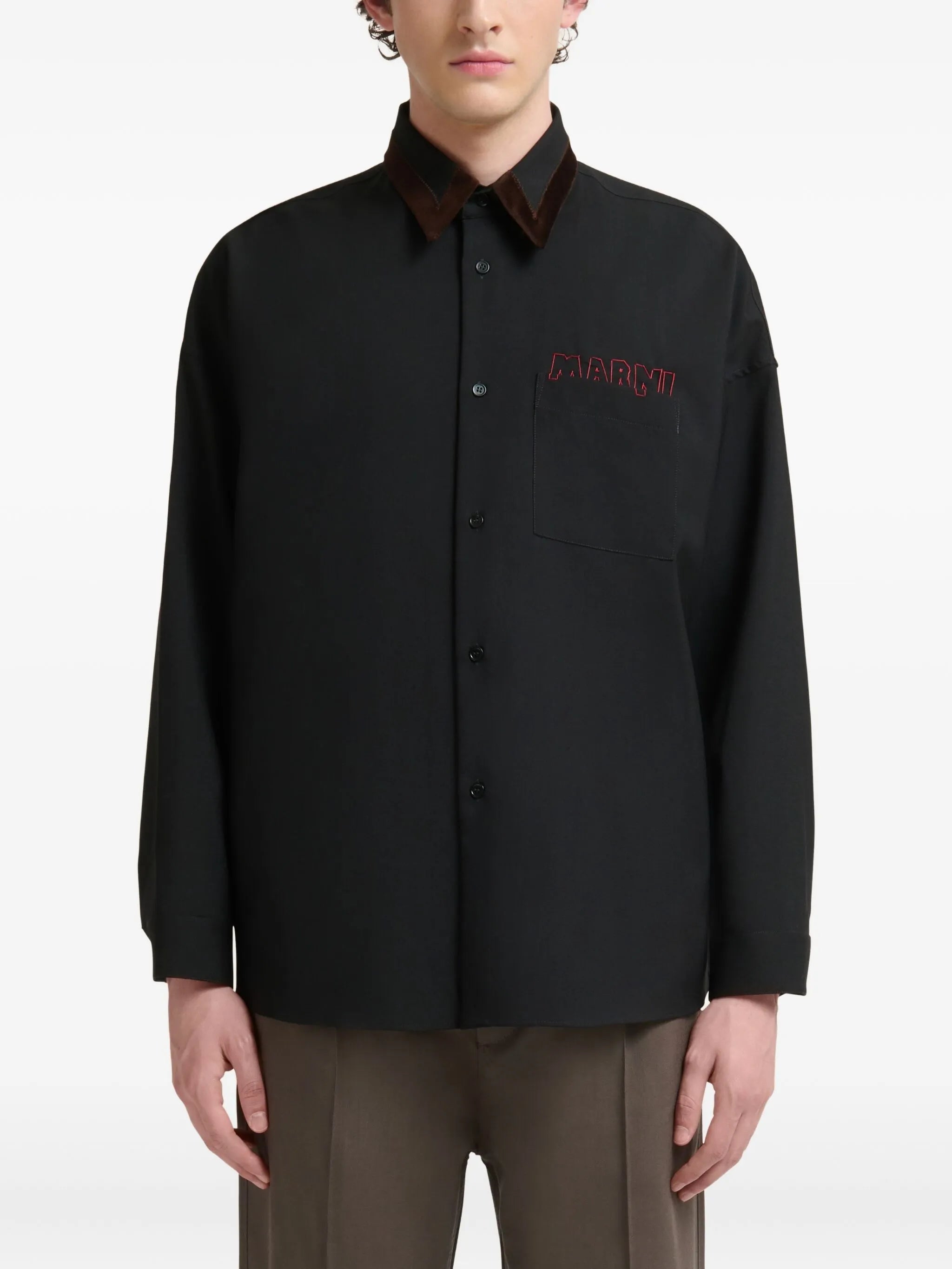 Marni Shirt With Velvet Collar Black