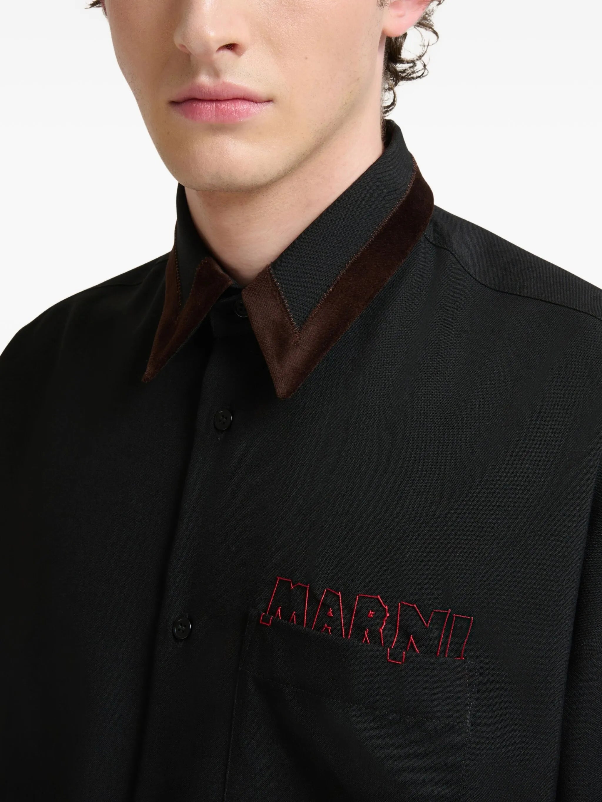 Marni Shirt With Velvet Collar Black