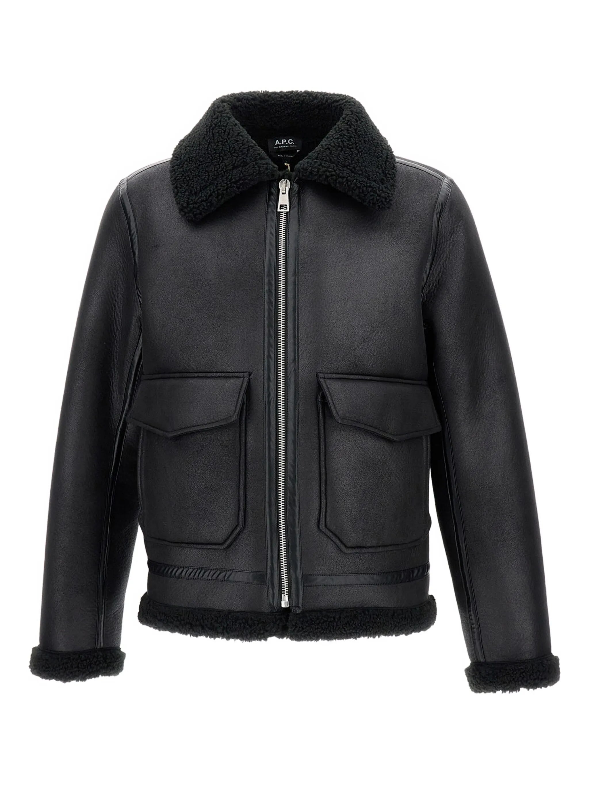 A.P.C. 'Tommy' Shearling Flap-Pocket Jacket Black