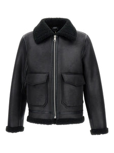 A.P.C. 'Tommy' Shearling Flap-Pocket Jacket Black