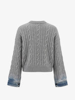 Load image into Gallery viewer, Haikure Cable-Knit Denim-Cuff Sweater Grey
