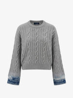 Load image into Gallery viewer, Haikure Cable-Knit Denim-Cuff Sweater Grey

