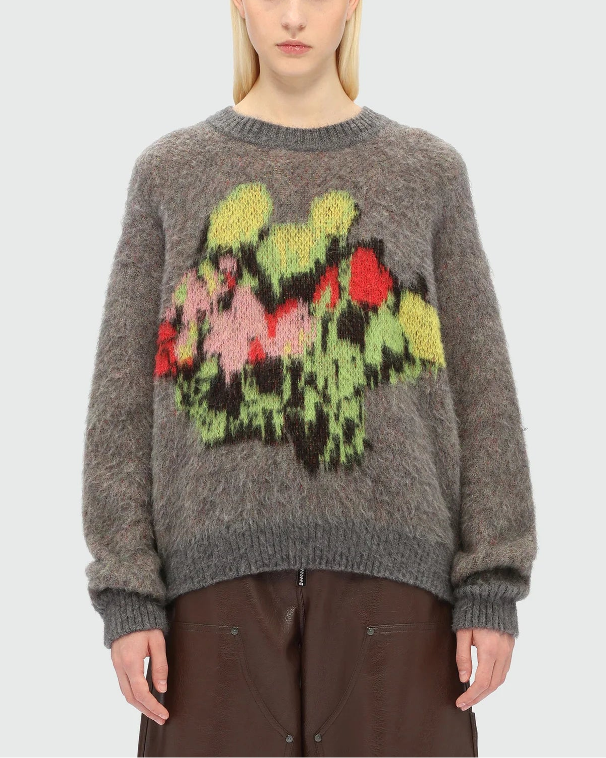 MSGM Charcoal Sweater With 'Rose Bouquet' Graphic