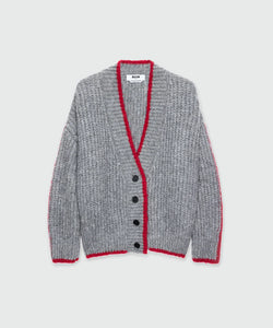 MSGM Grey Cardigan In Supersoft Knit With Contrasting Trim