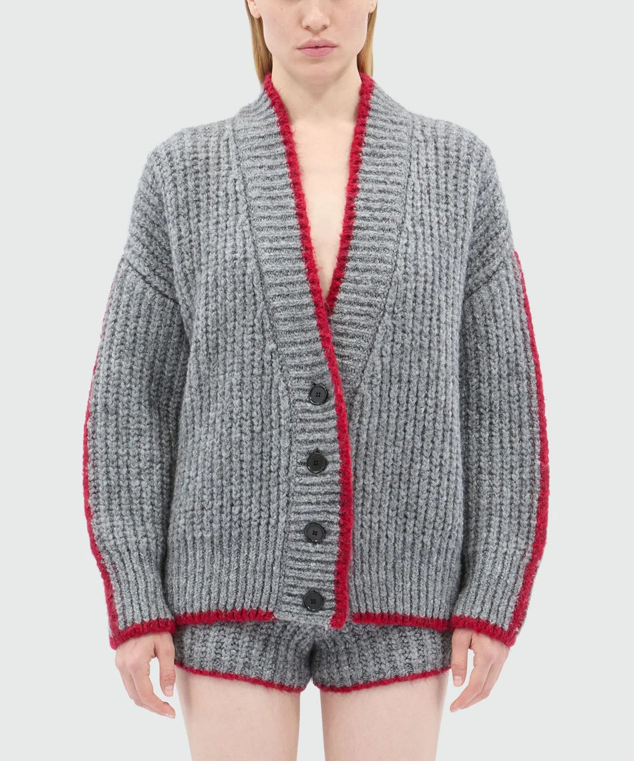 MSGM Grey Cardigan In Supersoft Knit With Contrasting Trim
