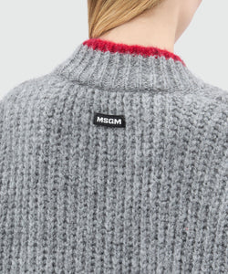 MSGM Grey Cardigan In Supersoft Knit With Contrasting Trim