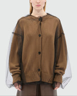 Load image into Gallery viewer, MSGM Wool Blend Cardigan With Tulle Layer Beige

