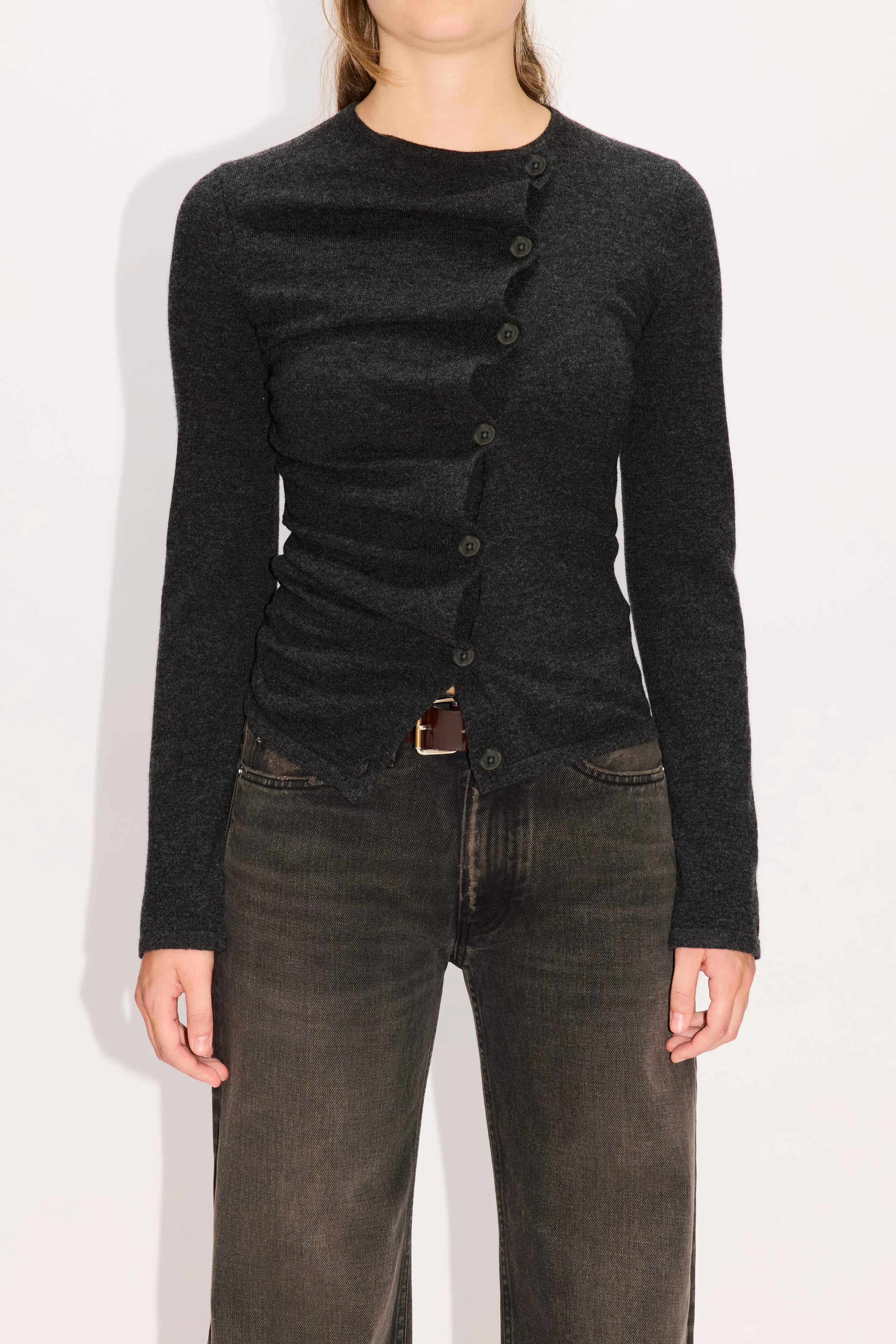 HOPE Asymmetrical Cardigan In Grey Cashmere Blend