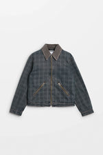 Load image into Gallery viewer, HOPE Zip-Up Denim Jacket With Dusty Blue Check
