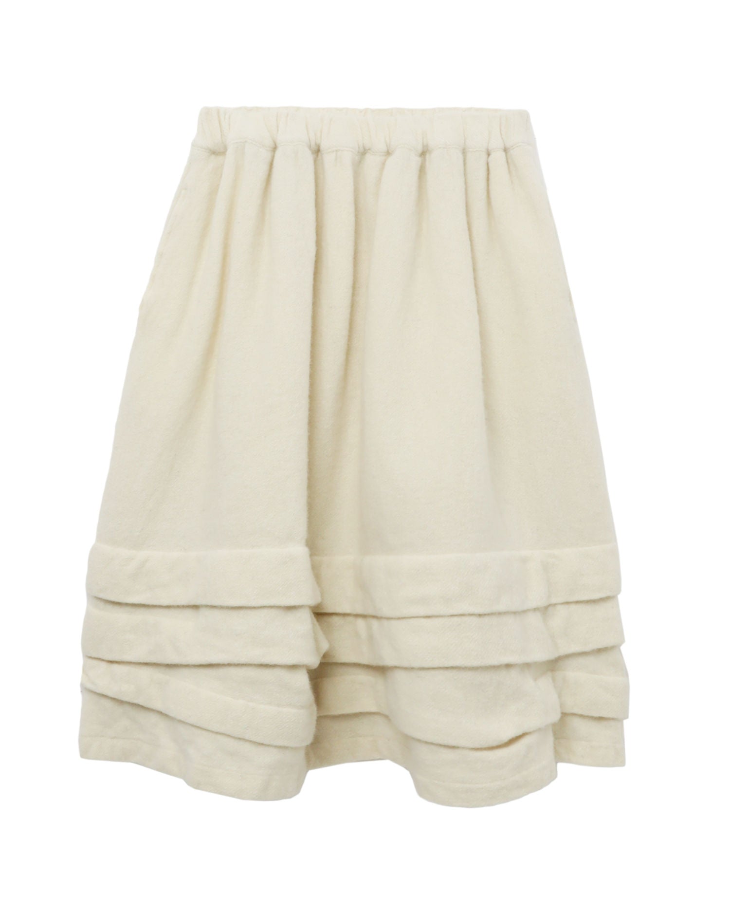 Comme Des Garçons Wool Blend Felt Tiered Skirt Ecru