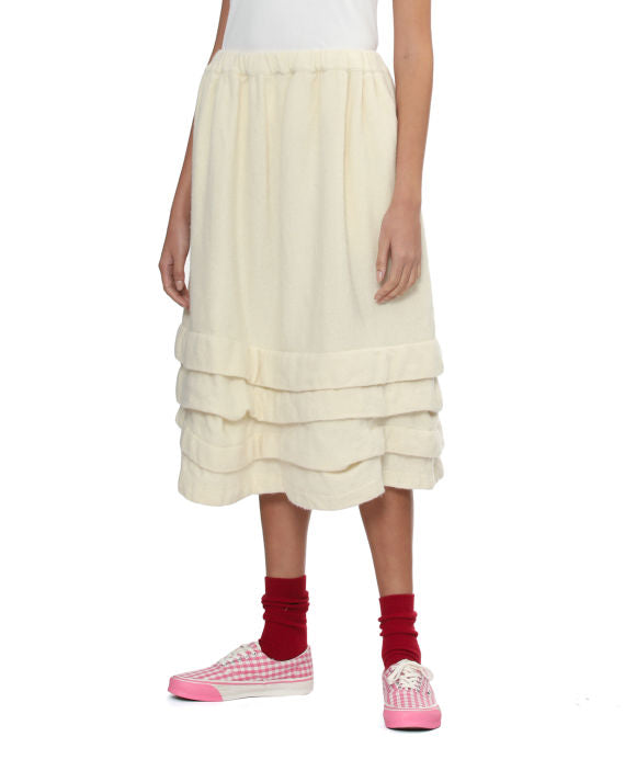 Comme Des Garçons Wool Blend Felt Tiered Skirt Ecru