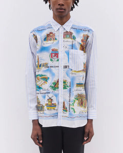 Comme Des Garçons Striped Landmark Shirt Blue