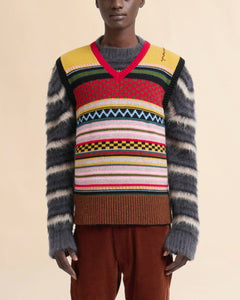 Marni Multicolour Wool Sleeveless Jumper With Mixed Patterns