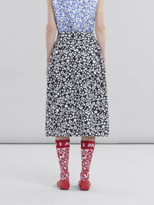 Marni Poplin Midi Skirt With Black And White Pop Fields Motif