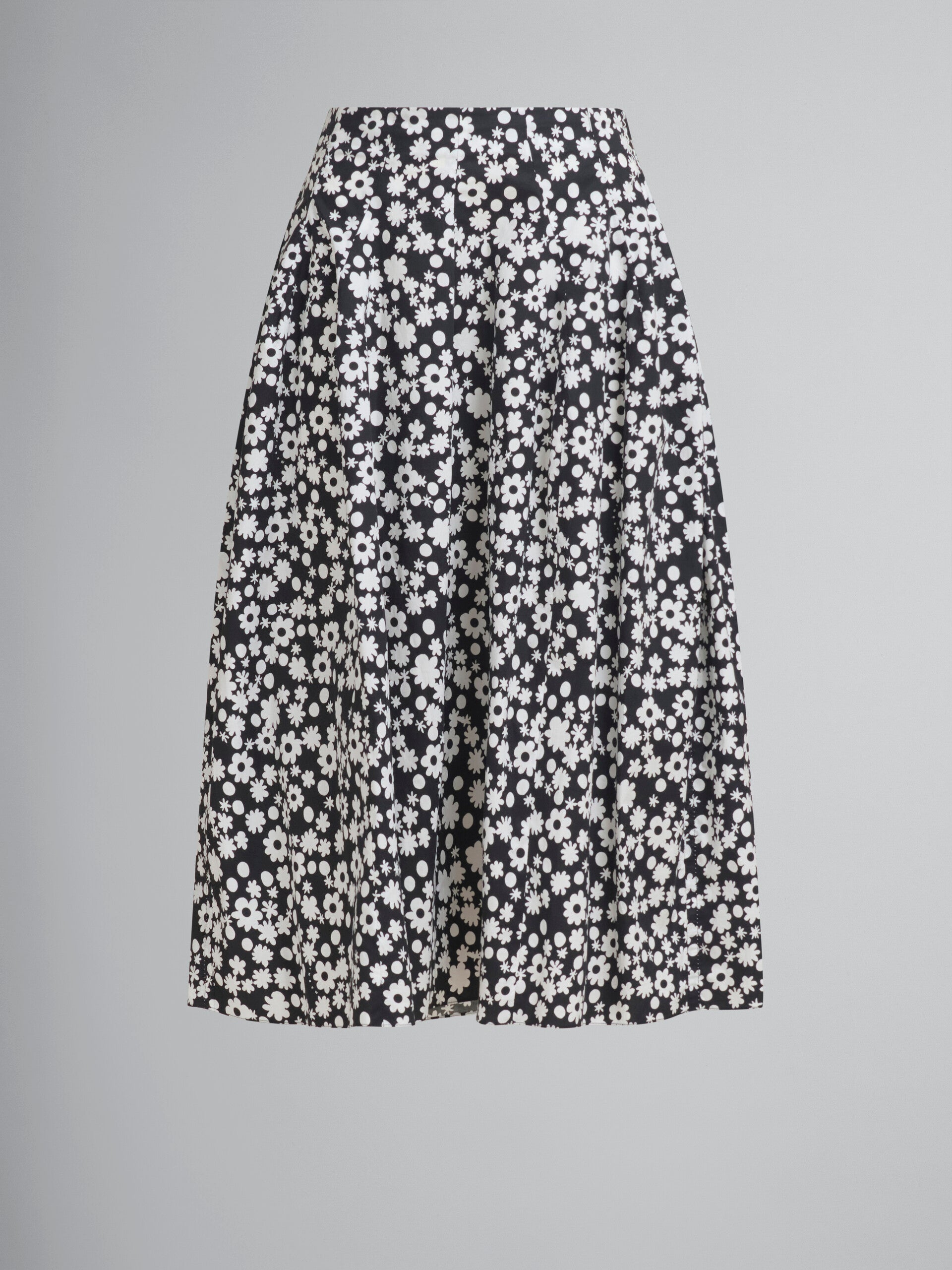 Marni Poplin Midi Skirt With Black And White Pop Fields Motif