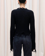 Load image into Gallery viewer, Haikure Frayed Cardigan With Fringe Trim Black

