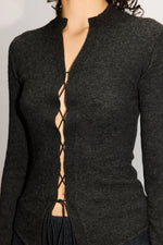 Load image into Gallery viewer, HOPE Laced Sweater Black Melange
