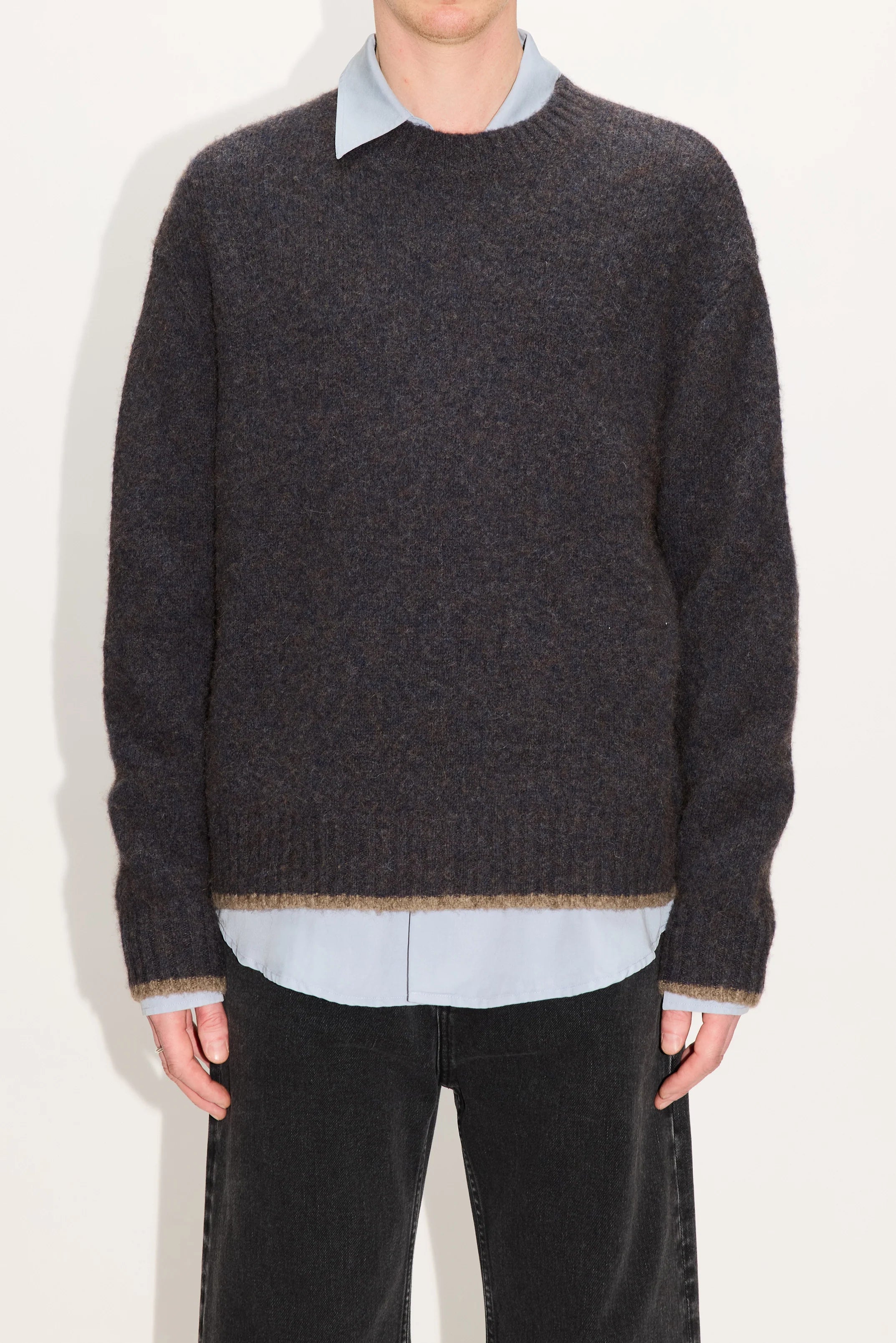 HOPE Boxy Sweater Blue Brown Melange Yak