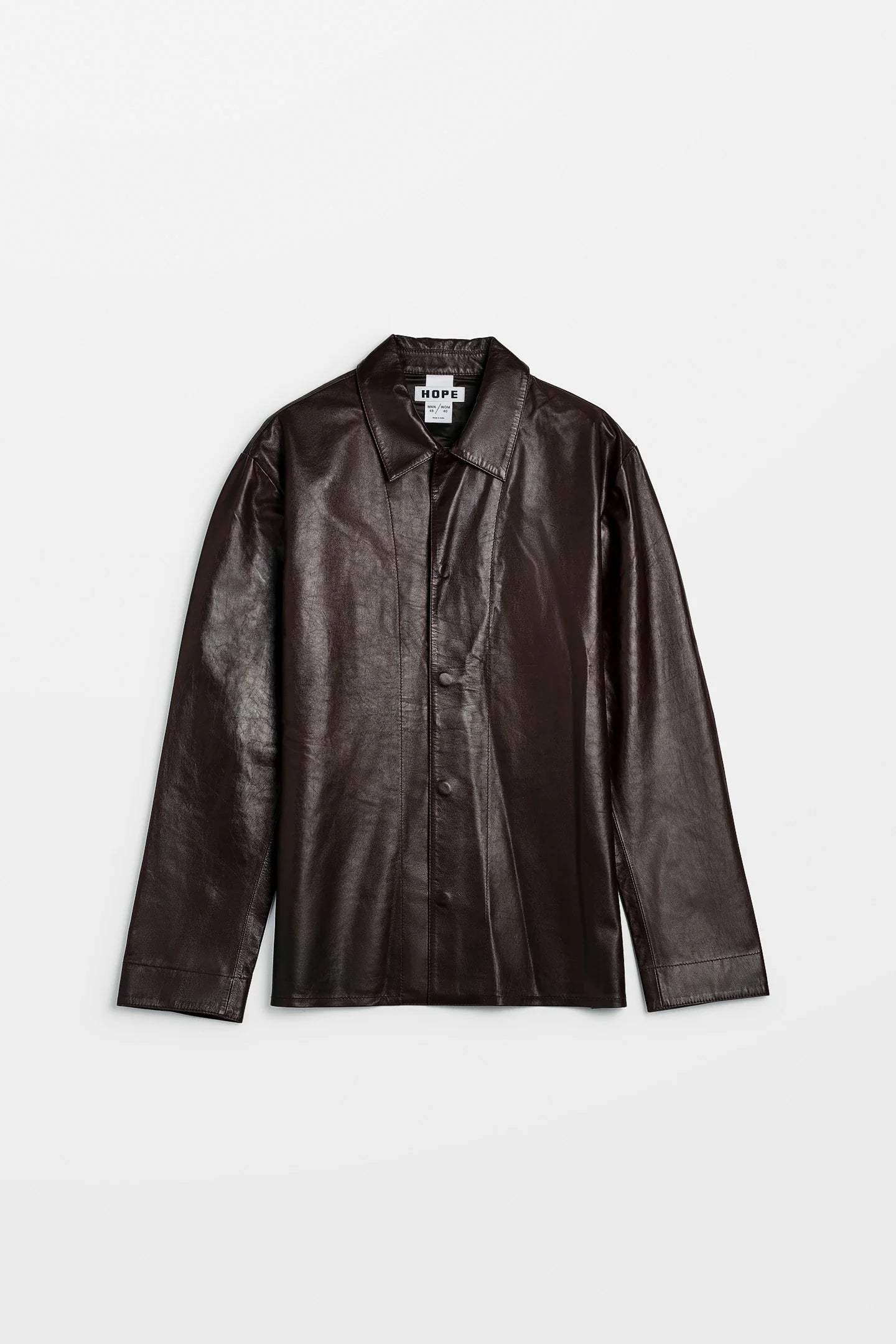 HOPE Relaxed Leather Shirt Red Wine