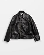 Load image into Gallery viewer, HOPE Boxy Washed Leather Jacket Black
