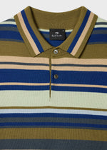 Load image into Gallery viewer, Paul Smith Khaki Multistripe Merino Wool Polo Shirt
