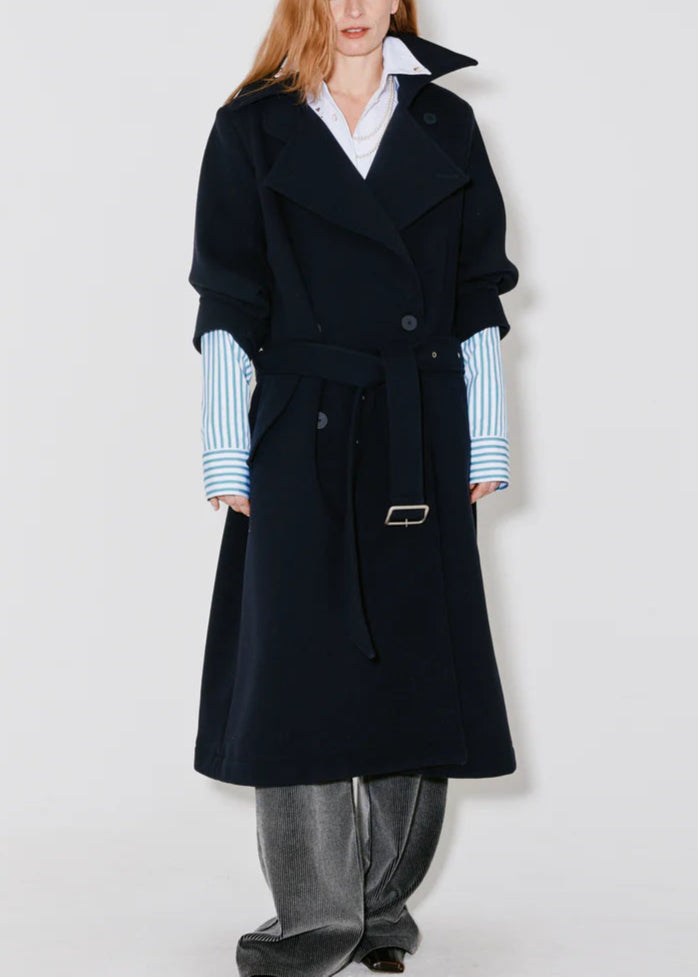 Façon Jacmin 'Moss' Trench Coat Dark Blue