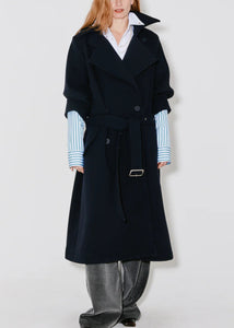 Façon Jacmin 'Moss' Trench Coat Dark Blue