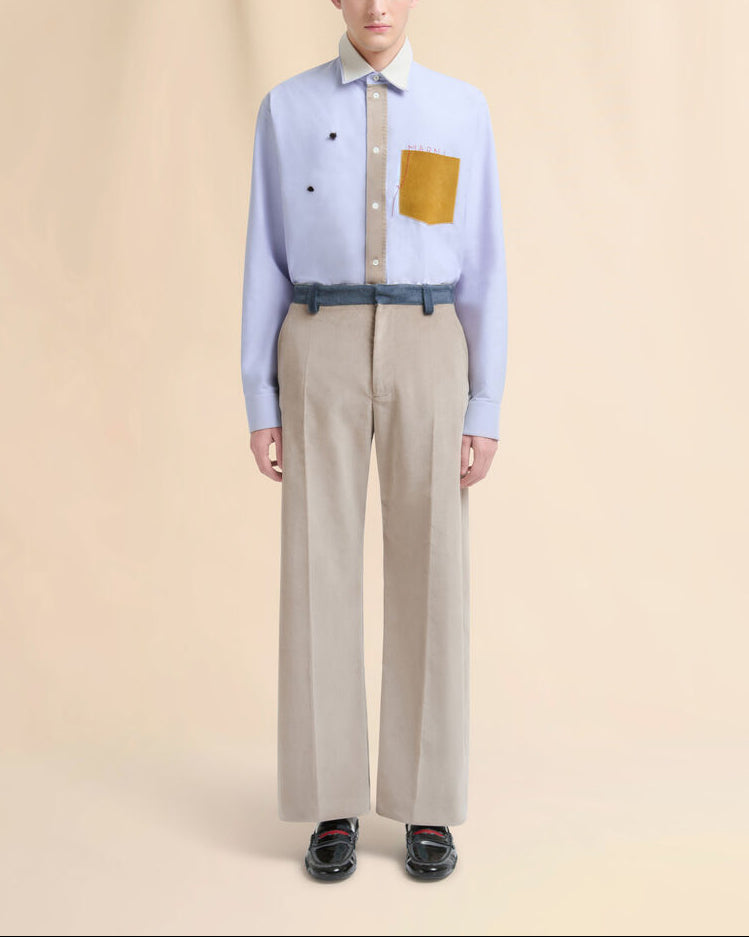 Marni Beige Velvet Trousers With Contrast Colour Waistband