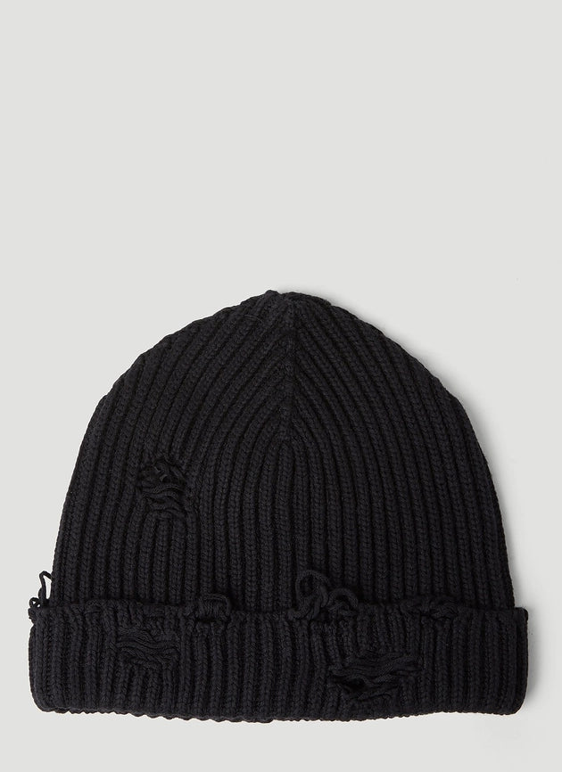 MM6 Maison Margiela Distressed Black Beanie Hat