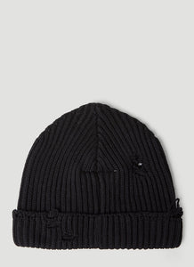 MM6 Maison Margiela Distressed Black Beanie Hat