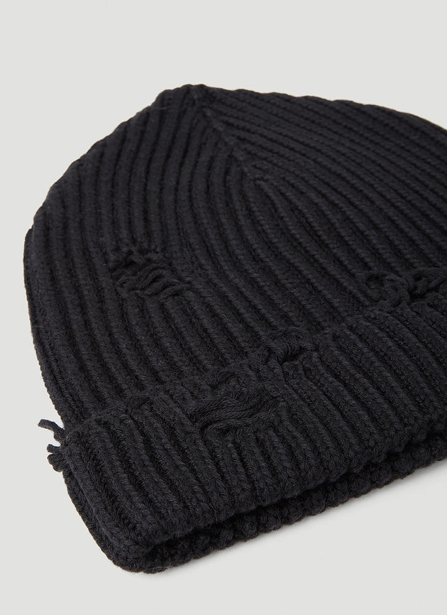 MM6 Maison Margiela Distressed Black Beanie Hat