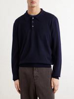 Load image into Gallery viewer, A.P.C. 'Riou' Knitted Long Sleeve Polo Shirt Dark Navy
