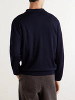 Load image into Gallery viewer, A.P.C. 'Riou' Knitted Long Sleeve Polo Shirt Dark Navy
