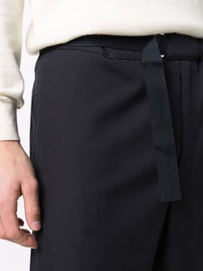 Belted-Waist Straight-Leg Trousers