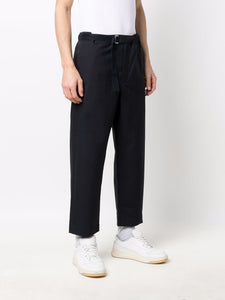 Belted-Waist Straight-Leg Trousers