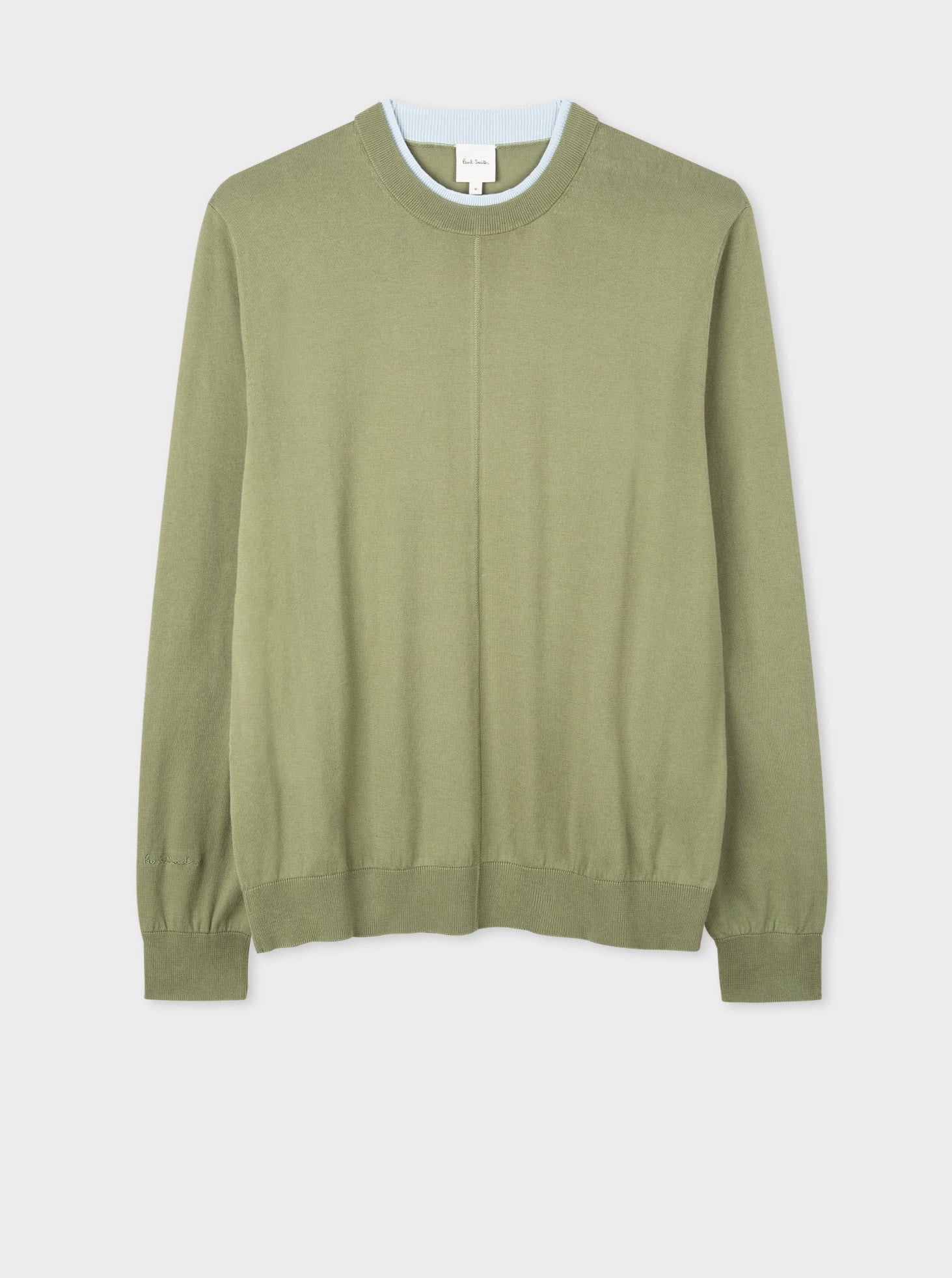 Light Green Cotton Contrast-Collar Sweater