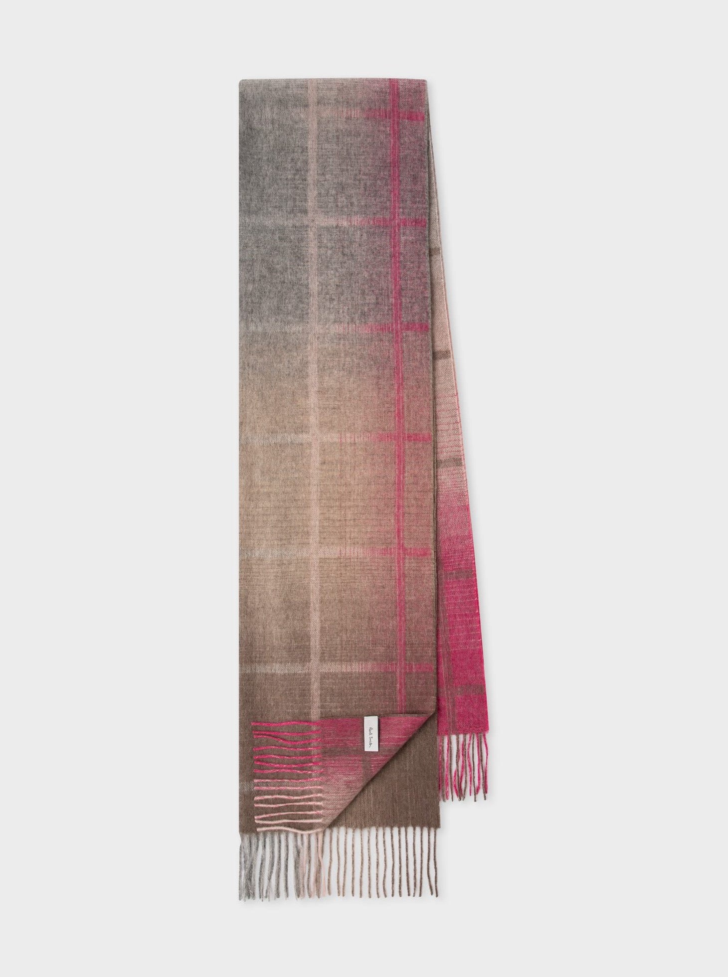 Women's Tan And Pink Check Lambswool Scarf